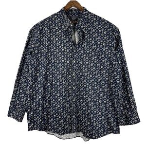 Vintage 90s Trader Bay Button Down Shirt Men 2XL Blue Paisley 100% CottonWestern